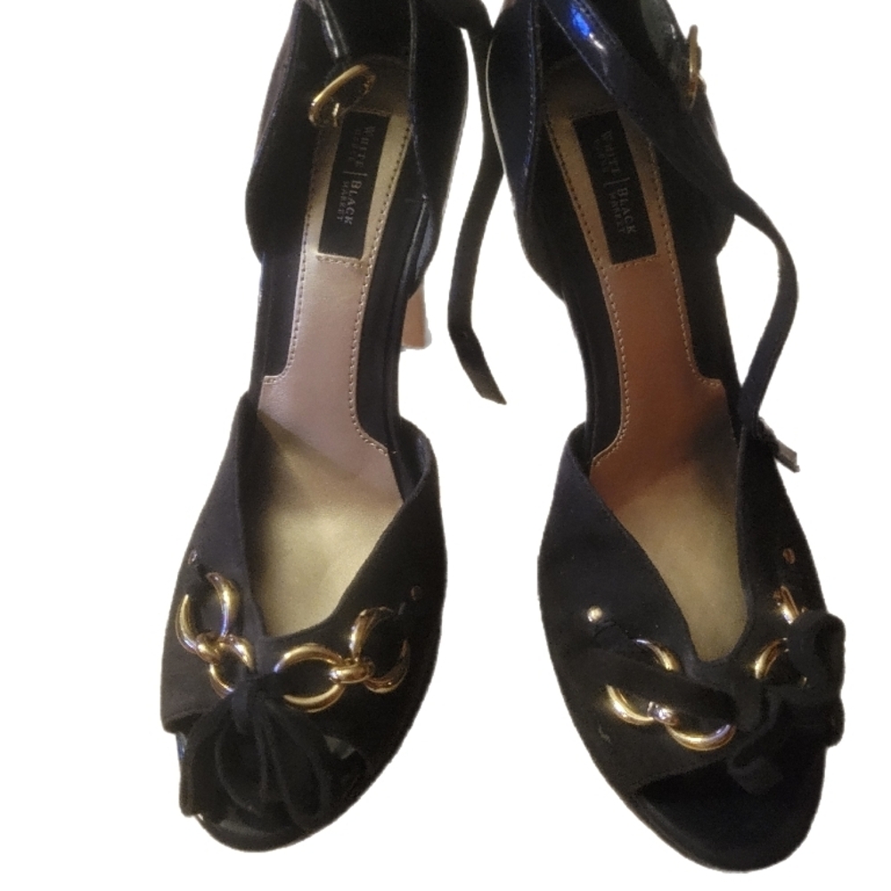 White House Black Market Black Heels with Gold Accents